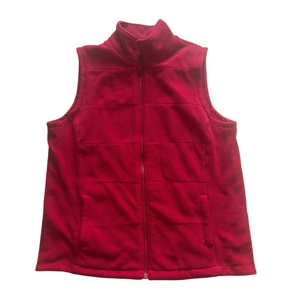 Lands' End Women's Size M 10-12 Pink Magenta Vest Zip Pocket Fleece Zip-Up